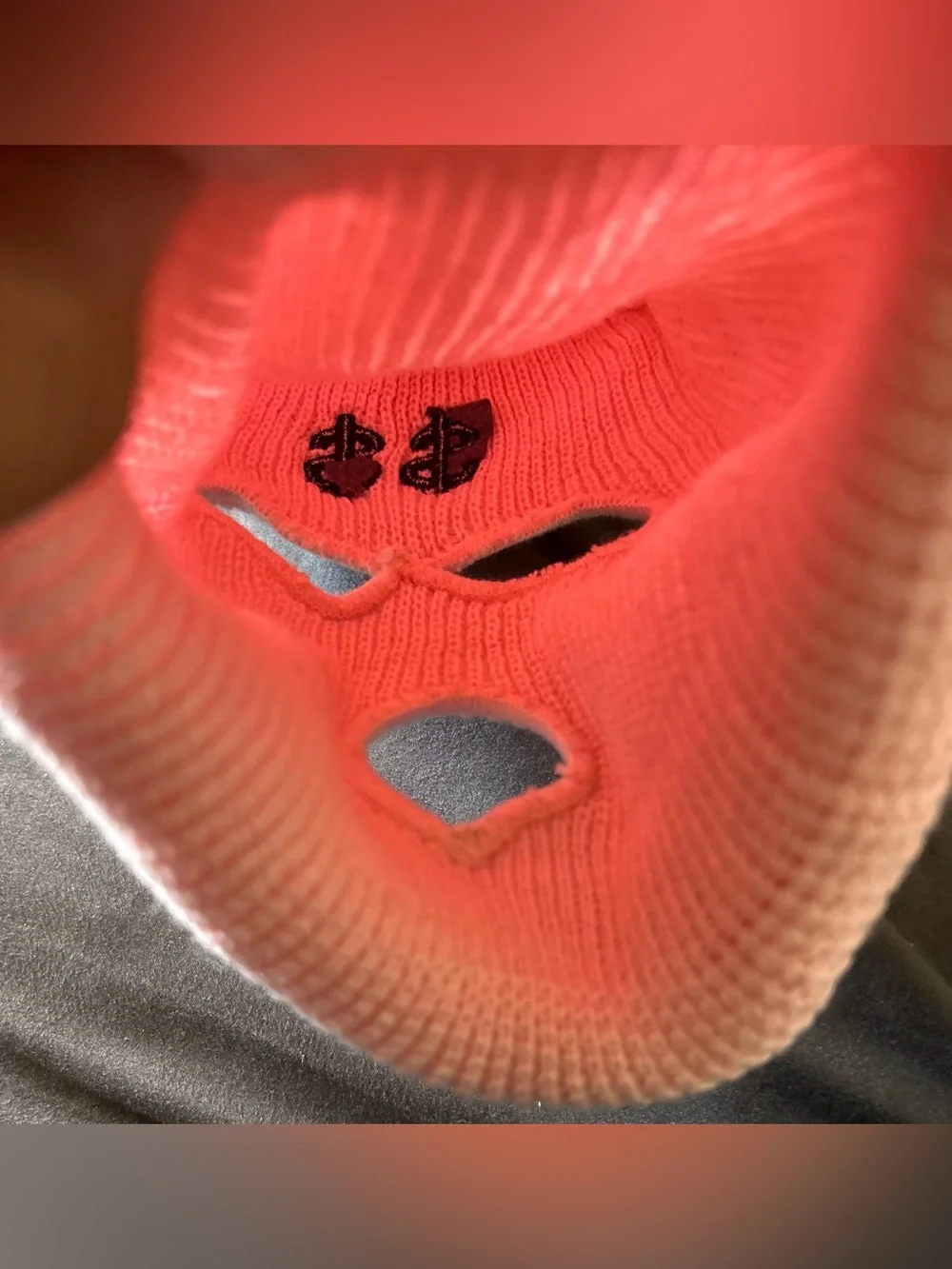 Pink Knit Ski Mask Face Cover with Embroidered Dollar Signs